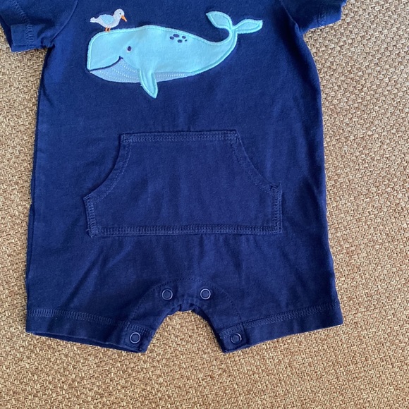 Carter's Whale Bird Navy Blue Pocket Romper 3 Months - Picture 2 of 5
